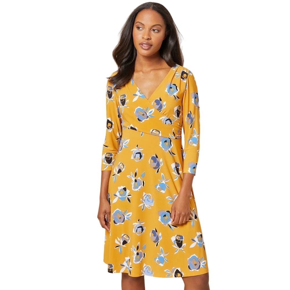 Kasper Women's Faux Wrap Surplice A-line Knee Length Midi Dress Honeycomb Floral - Picture 10 of 11